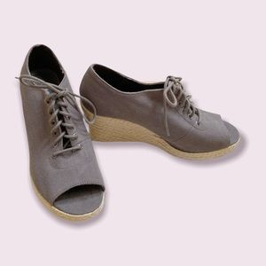 J. Jill Canvas Lace-Up Prep Toe Espadrille Wedge Heels Dark Grey Size 10